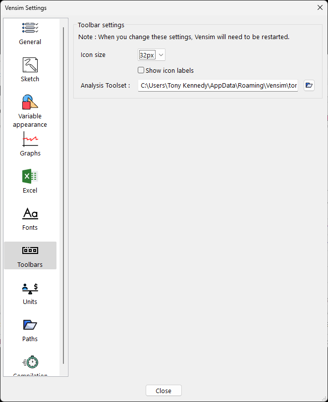 vensimoptionstoolbars